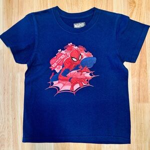 Marvel Boys Navy Blue Spider-Man Graphic Tee with Red Print and Love Heart XS/5T